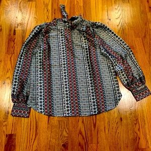 NWT Loft Blouse - Tiled Tie Back Mock Neck Blouse